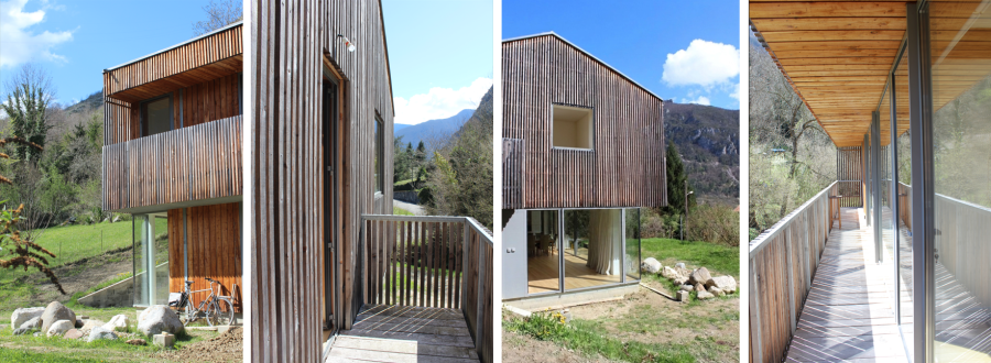 Maison en bardage bois Structure mixte -béton en soubassement, ossature bois à l’étage _ Crédit photo CAUE 09