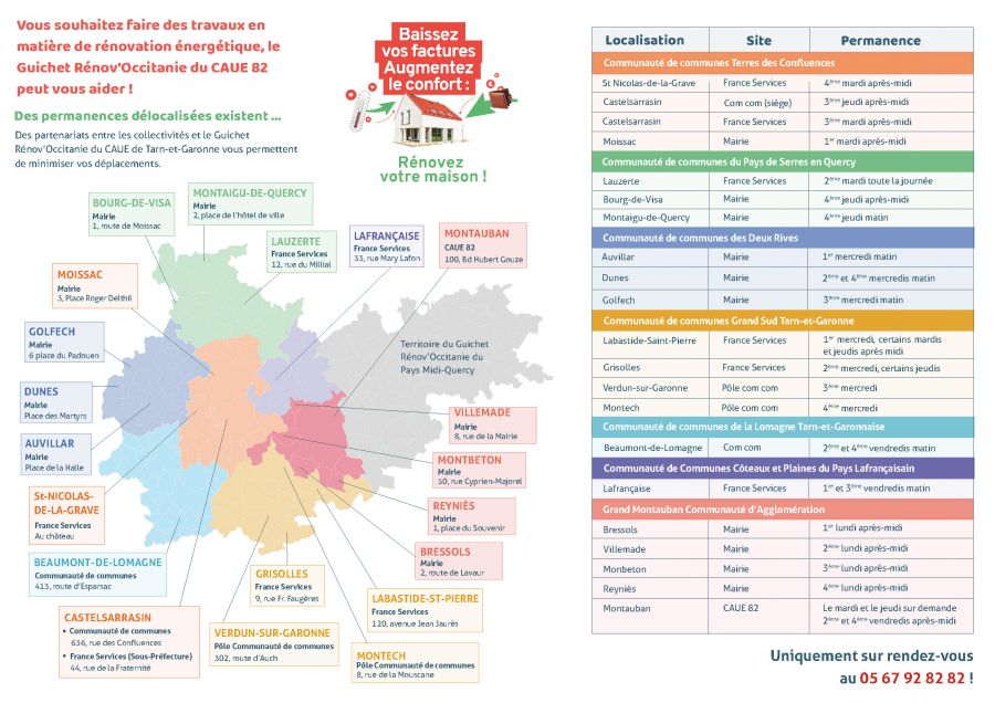 Permanences délocalisées du guichet Rénov'occitanie du CAUE 82