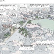 Principe d’aménagement du secteur des équipements sportifs et scolaires (crédit : ESKIS / LA STRADA)