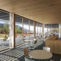 Vue depuis le restaurant / Maison de site/ Halle au Clermontais. Crédit : Atelier Sites-Véronique Joffre architecture